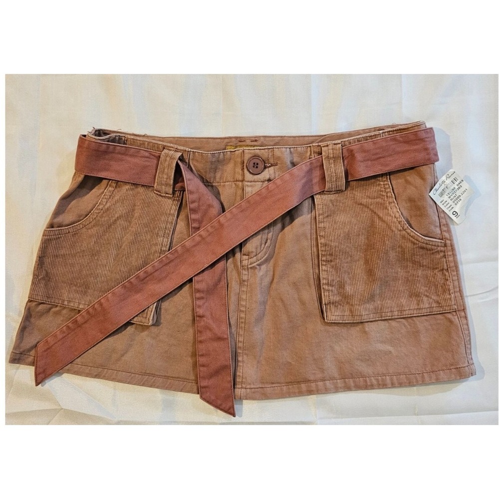 Vtg‎ Y2K Refuge Cargo Micro Mini Skirt size 9 Peach/Brown Corduroy Pockets NWT
